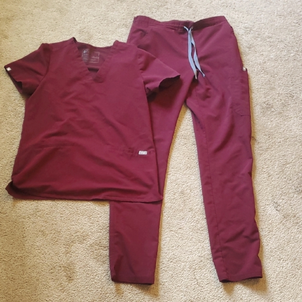 Figs Maroon V-Neck Scrub Top